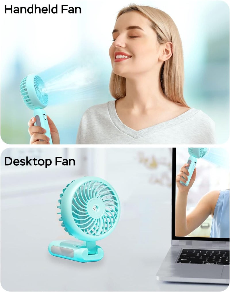 RNKRUN Portable Handheld Misting Fan, 4000mAh USB Rechargeable Personal Mister Foldable Fan Battery Operated Spray Water Mist Fan Makeup Small Face Steamer for Travel Outdoors Office blue - Image 2